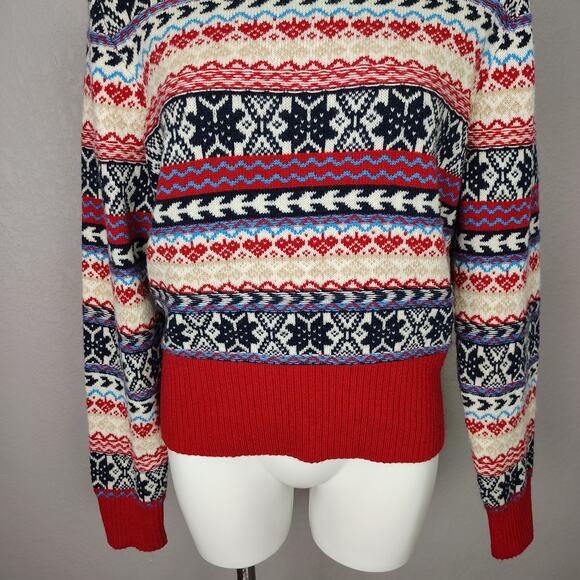 J. Crew Button Fair Isle Crewneck Sweater Lambs Wool Blend Size Large - Picture 12 of 16